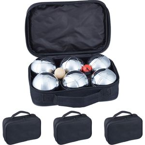 Relaxdays 4x jeu de boules set - metalen ballen - petanque - in draagtas – afstandmeter