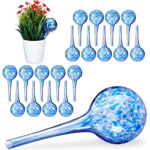 Relaxdays 20x waterdruppelaar - glas - waterbollen voor planten - Ø 6 cm - blauw