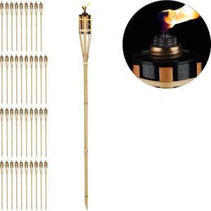 40x tuinfakkels bamboe, set, sfeervolle verlichting, lange lont, oliereservoir 213 ml, 90 cm hoog, natuur