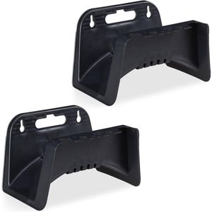 2 x Schlauchhalter, Wandschlauchhalter aus Kunststoff, Aufhängung für Gartenschlauch, hbt 14 x 24 x 16 cm, schwarz