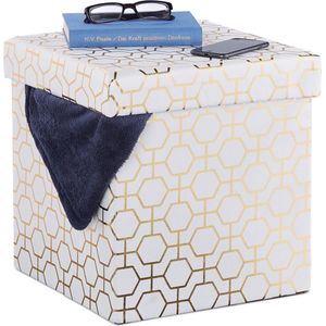 Relaxdays opbergpoef - met opbergruimte - deksel - 38x38x38 cm - vierkant