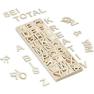 Relaxdays houten letters alfabet, 162-delige set, hoofdletters A-Z, &-teken, 3 cm, decoratieletters knutselen, natuur