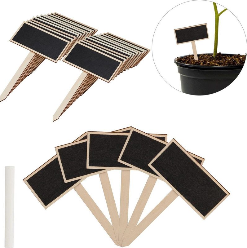 Pflanzenstecker Tafel, 24er Set, zum Beschriften, Kräutergarten, HxB 14x9 cm, Holz Kräuterschilder, natur - Relaxdays