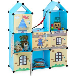 Relaxdays speelgoedkast kinderkamer, kasteel design, met deuren, kunststof, HxBxD: ca. 128 x 110 x 37 cm, meerkleurig