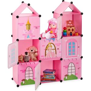 Relaxdays speelgoedkast kinderkamer - prinses - met deuren - opbergkast speelgoed - roze