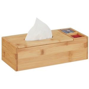 Relaxdays Zakdoekdispenser met deksel, badkamer, 2 vakken, bamboe, 9 x 30,5 x 14,5 cm, natuur, 1