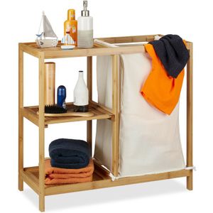 Relaxdays badkamerrek met wasmand - 65 x 68 x 33 cm - met planken - waszak 50 liter