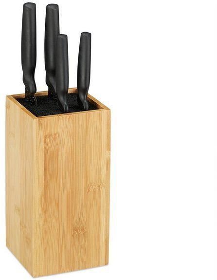 Relaxdays messenblok zonder messen - leeg - bamboe - voor 6 messen - 24 x 12 cm - natuur