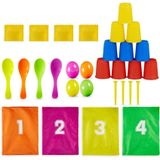 Relaxdays oud Hollandse spelletjes - 3 in 1 set - kinderfeestje - zaklopen - eierlopen - blikgooien
