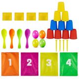 Relaxdays oud Hollandse spelletjes - 3 in 1 set - kinderfeestje - zaklopen - eierlopen - blikgooien