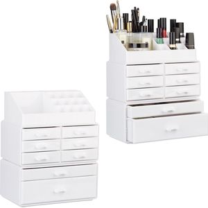 2x make-up organizer - opbergen van cosmetica - acryl - stapelbaar - met lades