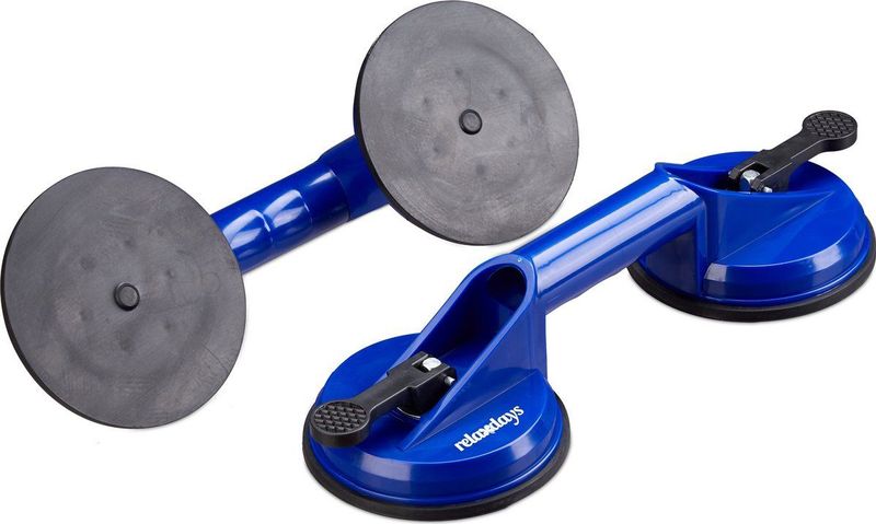 Relaxdays dubbele glasdrager set van 2 - vacuüm zuignap - tegelzuignap Ø 12 cm - draaglast tot 80 kg