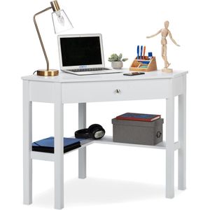 hoekbureau- met plank en lade - ruimtebesparend - kinderbureau - 76x107x72 cm - wit