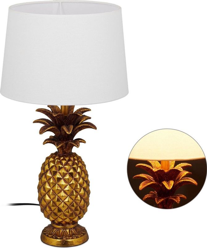 Relaxdays Tafellamp Ananas - Goud - Nachtlamp - Decoratie - Schemerlamp - Ananas Lamp