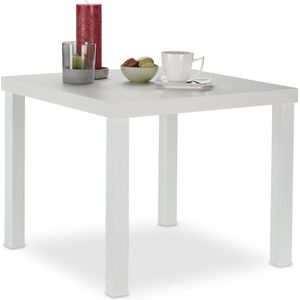 Relaxdays bijzettafel, vierkante salontafel, van metaal en MDF-hout, modern design, (h x b x d): 45 x 55 x 55 cm, wit, spaanplaat, 1
