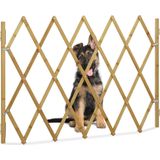 Relaxdays uitschuifbaar hondenhek bamboe - deur en trap - tot 116,5 cm uittrekbaar - 82,5 cm - natuur
