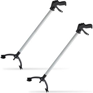 Relaxdays 2x grijper - afvalgrijper - grijpstok - grijphulp - grijparm - 88 cm - aluminium