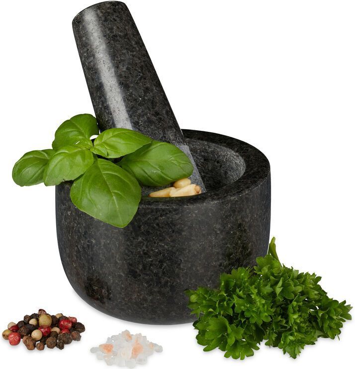 Relaxdays vijzel en stamper graniet - kruiden vermaler - mortier - kruidenstamper - 100 ml