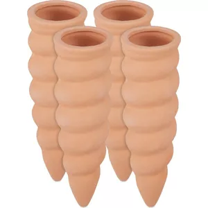 Relaxdays Waterdruppelaar – Set Van 4 – Voor Petflessen Tot 1,5 Liter – Automatisch Bewateringssysteem Van Poreus Keramiek – Voor Kamerplanten En Balkonbakken – Terracotta