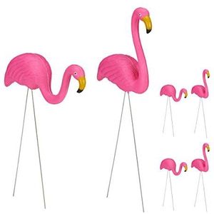 Relaxdays tuinsteker flamingo - 2 stuks - 2 groottes - tuindecoratie - kunststof - metaal - roze