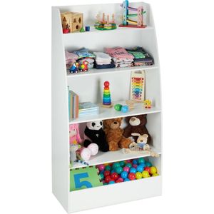 Relaxdays boekenkast kinderen, kinderkast met 5 vakken, hal, woon- & kinderkamer, opbergrek, 152 x 80 x 40 cm, wit