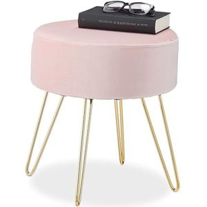 Relaxdays velvet poef - fluwelen kruk - hocker - design krukje - modern - 40x40 roze goud