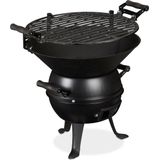 Relaxdays houtskool barbecue gietijzer - camping bbq - compact - grill - 35 cm - zwart