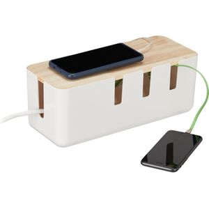 Relaxdays opbergbox stekkerdoos wit hout - kabelbox - kabelorganizer - opbergdoos kabels
