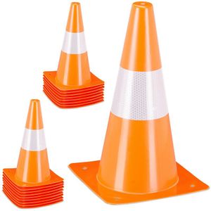 Relaxdays verkeerskegels - set van 18 - voor training - sport - veiligheid - reflecterende pylonen - oranje