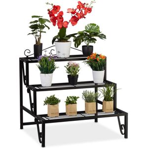 Relaxdays plantenstandaard metaal - 3 etages - binnen - buiten - 69 x 70 x 60 cm - metaal