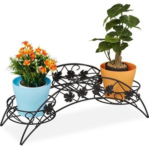 Relaxdays plantenrek, 3 bloempothouders, plantentrap van ijzer, voor binnen en buiten, antiek, HBD 21x55x19 cm, zwart