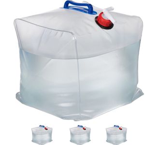 opvouwbare jerrycan set van 4 - 20 liter - met kraan - BPA-vrij kunststof - camping - transparant