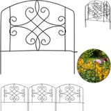 Relaxdays perkhekje 4-delig, borderrand voor tuin, sierhekje van metaal, design in antieke stijl, HxB: 32 x186 cm, zwart