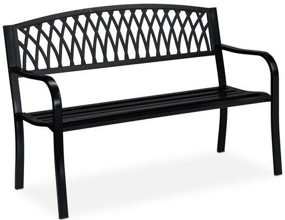 Gartenbank, Zweisitzer, stabil, rustikales Design, bequem, Metall Sitzbank, hbt: 87 x 127 x 60 cm, schwarz - Relaxdays
