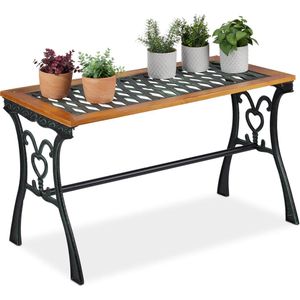 Relaxdays tuintafel rechthoek - buiten, vintage-design, hout & gietijzer, HBD 58x98x47 cm, balkontafel, naturel-zwart