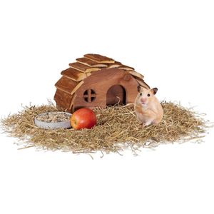 Relaxdays hamsterhuis, hout, klein, knaagdierhuis voor hamster, muis, accessoire hamsterkooi, ca. 17x25x15 cm, natuur