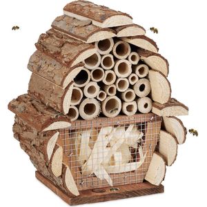 Relaxdays insectenhotel, insectenhuis, bijen, insecten, tuin & balkon, bijenhotel, klein, HBD 20,5x17,5x11 cm, natuur