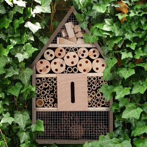 Relaxdays insectenhotel, nestkast voor wilde bijen & vlinders, tuin, balkon, bijenhuis HxBxD 37 x 26 x 11 cm, natuur