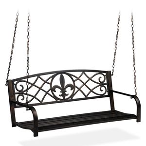 Hängebank, 2-Sitzer, Gartenschaukel zum Aufhängen, Vintage Design, Metall, hbt 197x133x58 cm, schwarz-bronze - Relaxdays