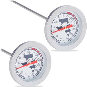 Relaxdays 2x vleesthermometer analoog - bbq thermometer rvs - braadthermometer barbecue