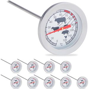 Relaxdays 10x vleesthermometer analoog - bbq thermometer rvs - braadthermometer barbecue