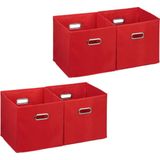 Relaxdays 4x opbergbox stof - opvouwbaar - opbergmand - 30 cm - kast organizer – rood
