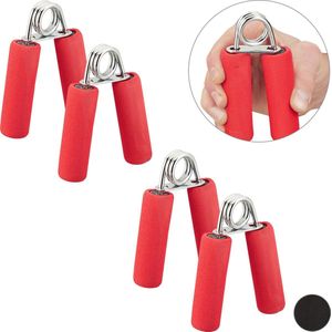 Relaxdays 4x knijphalter - handknijper - handtraining - handtrainer - 40 kg - rood