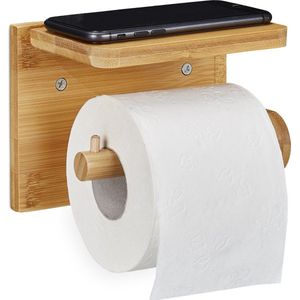 toiletrolhouder staal en hout | Legplankje | QUVIO