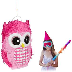 Relaxdays pinata uil - voor verjaardag en babyshower - kinderen - zelf vullen - decoratie - meisjes - roze