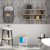 Relaxdays wasmand kruk - wasbox wit - badkamerstoel - wasgoed mand hout - badkamerkruk