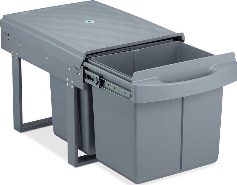 Relaxdays inbouw prullenbak - 2 vakken - 2 x 15 l - 34,6 x 34 x 51,8 cm - duo - grijs