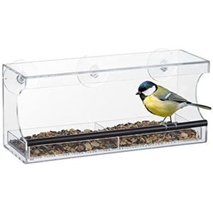 Relaxdays vogelvoederhuisje, voederhuis voor kleine vogels, vogelhuis voor raam, HBD 13 x 20 x 12 cm, transparant