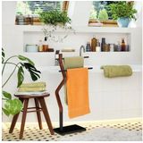 Relaxdays handdoekenrek staand - handdoekhouder - staal - handdoekenhouder badkamer - hout