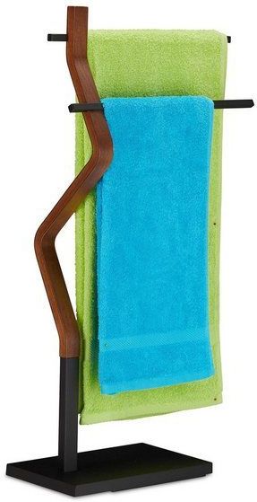 Relaxdays handdoekenrek staand - handdoekhouder - staal - handdoekenhouder badkamer - hout